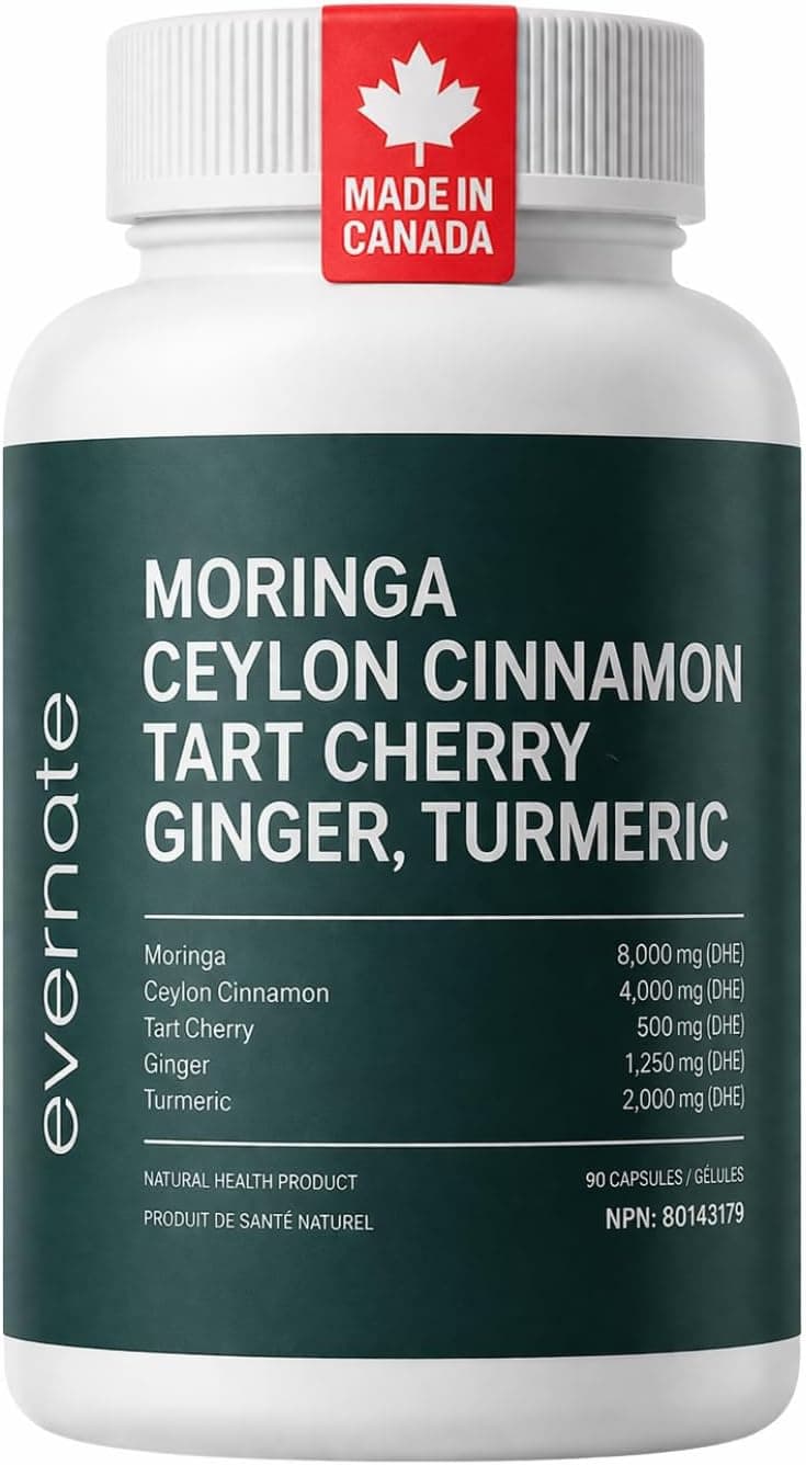 ALL-IN-ONE Moringa 8000 mg with Ceylon Cinnamon 4000 mg, Tart Cherry, Turmeric, Ginger & Garlic (Per Serving: 2 Capsules) – Antioxidant, Detox, Energy & Metabolic Support – Made in Canada product image