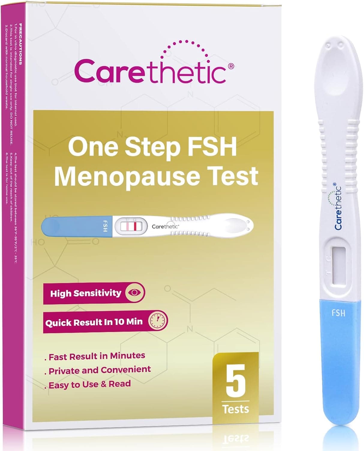 [5 Pack] Carethetic FSH Menopause Test Kit - Midstream At-Home Menopause Test, High-Sensitivity FSH Detection for Perimenopause & Fertility Monitoring product image