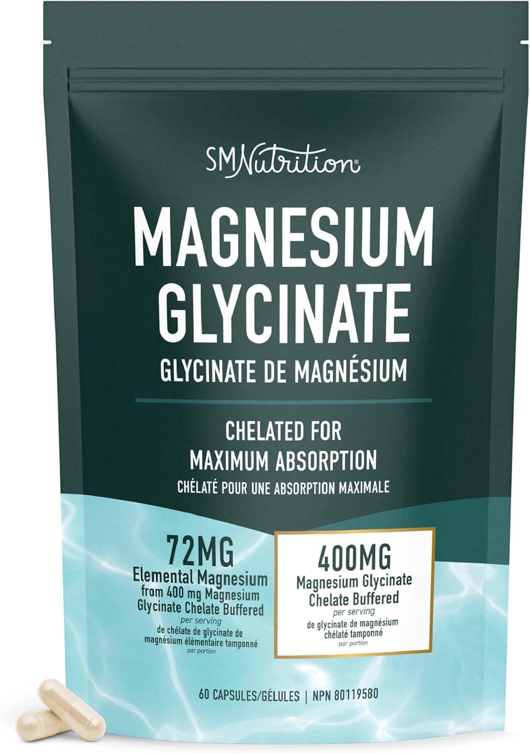 Magnesium Glycinate 400mg | Chelated Magnesium Glycinate for Maximum Absorption & Bioavailability | Sleep, Relaxation, Muscle Health & Energy Support Supplement | Resealable Eco Pack | 60 Capsules product image
