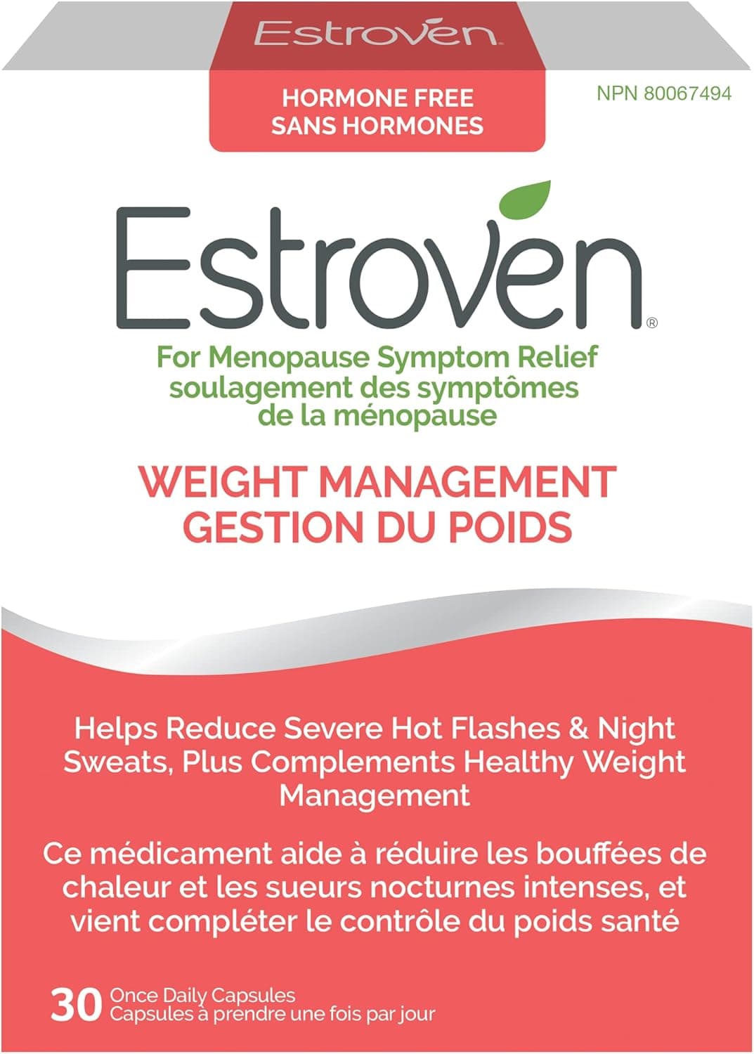 Estroven Weight Management, Menopause Relief, 30 Capsules, Natural Health Product, Multi-Symptom Relief, Helps Reduce Hot Flashes & Night Sweats, Complements Healthy Weight Management, Estrogen Free product image
