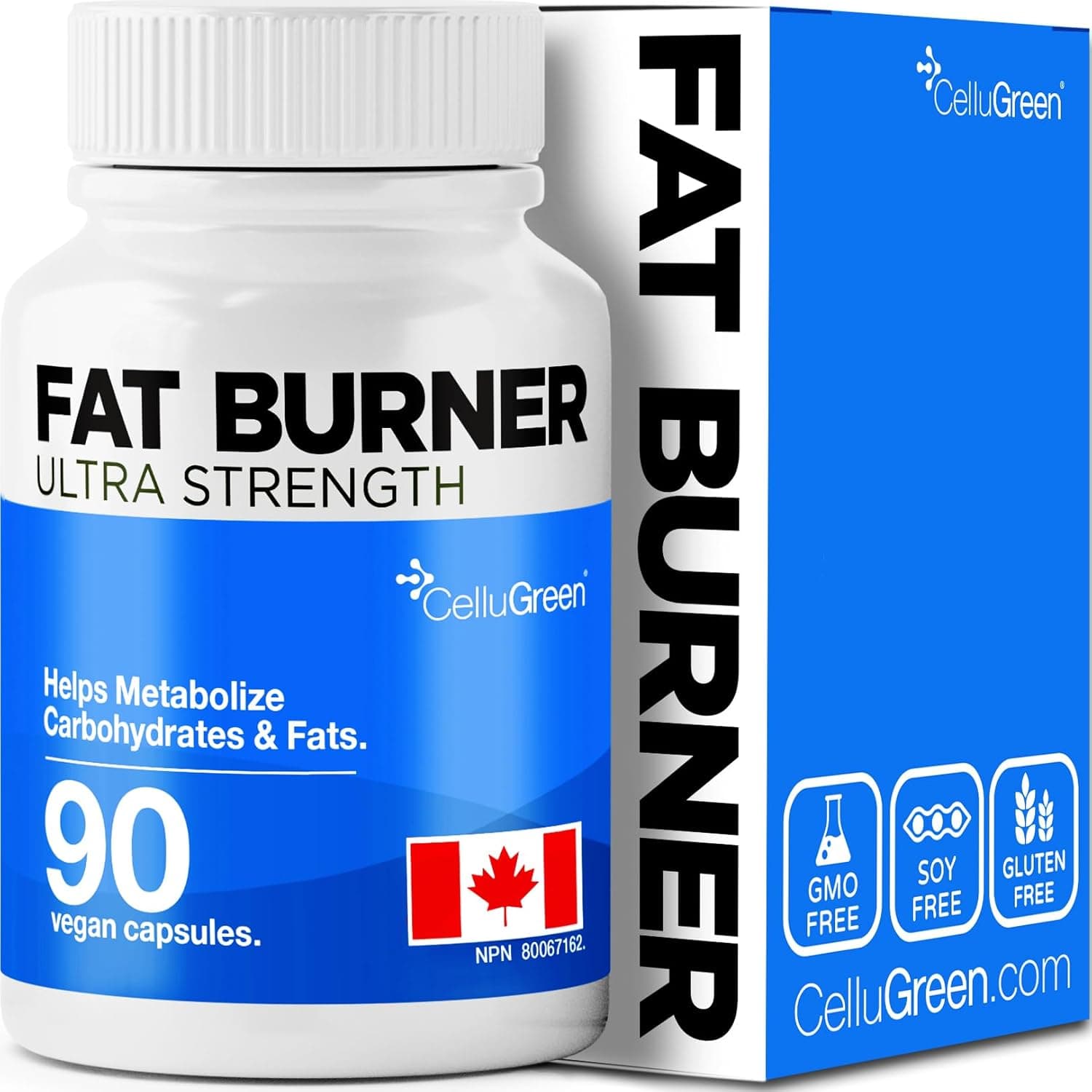 NEW! Cellugreen Thermogenic Fat Burner. Helps Metabolize Carbohydrates & Fats. Appetite Suppressant to Enhance Satiety. Keto-Friendly. 90 Diet Capsules. Made in Canada. product image