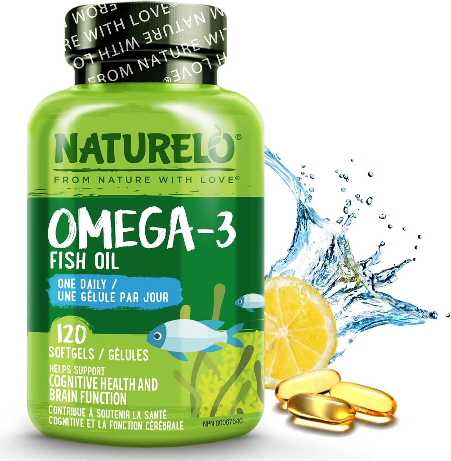 NATURELO Burpless Omega 3 Fish Oil Supplement - 1100mg Triglyceride Omega-3, EPA + DHA, Liquid Fish Oil Omega 3 for Heart, Eye, Brain, Joint Health - 120 Softgels, 4 Months Supply product image