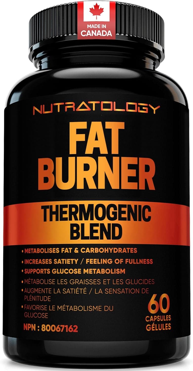 Nutratology® Thermogenic Fat Burner | Canadian-Made | Metabolizes Carbohydrates & Fats - Appetite Suppressant That Helps Satiety - Weight Loss Pills for Women & Men - Keto-Friendly - 60 Capsules product image