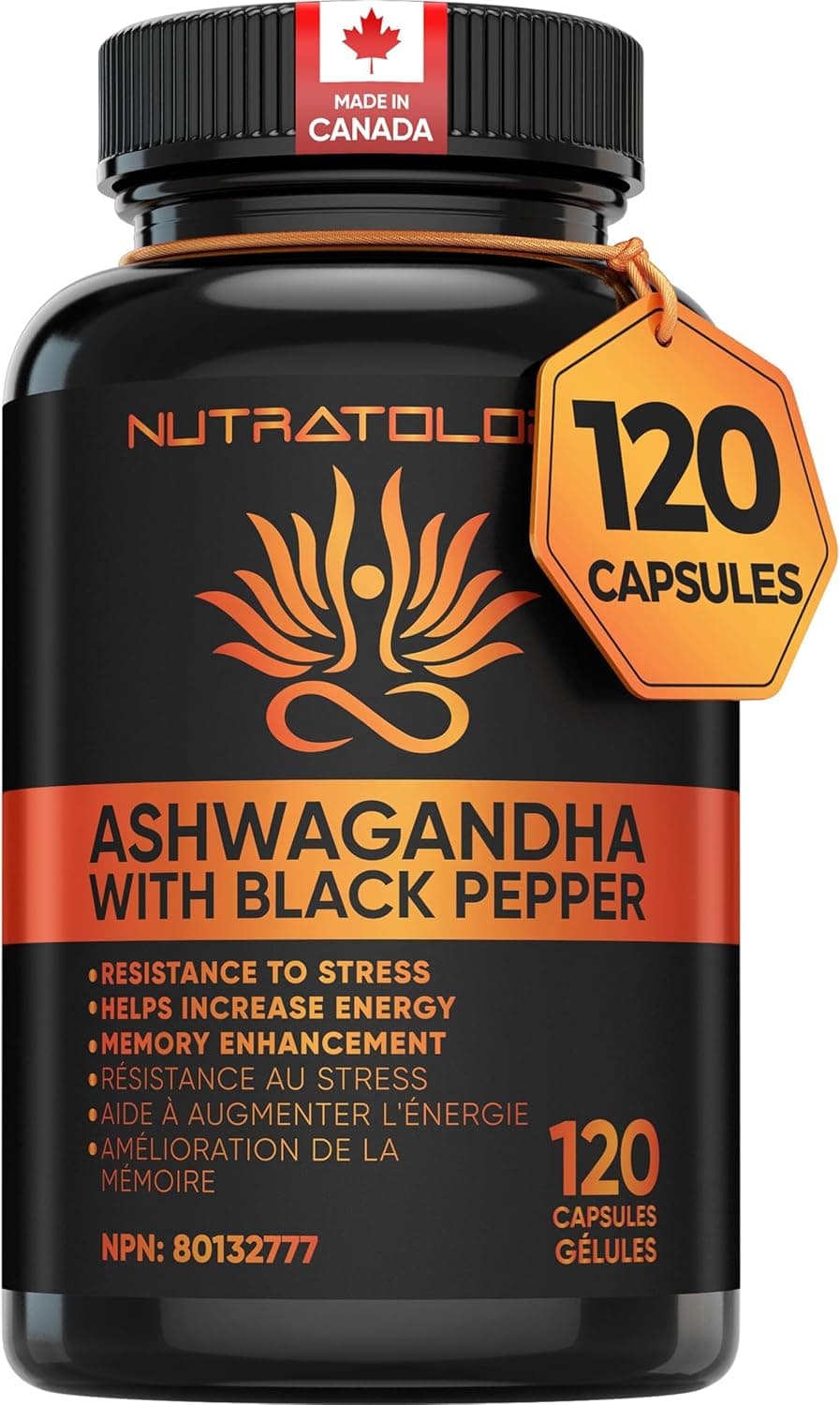 Nutratology® Organic Ashwagandha | Canadian-Made | Increases Resistance To Stress & Supports Memory Enhancement - With Black Pepper For Enhanced Absorption | 650MG Ashwagandha Per Capsule - 120 Count product image